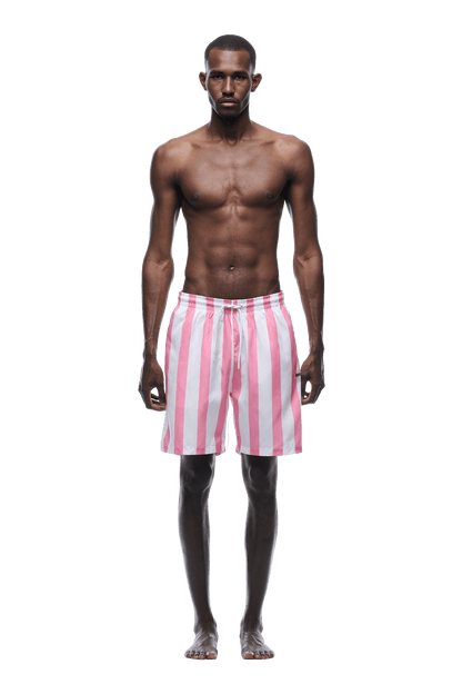 STRIPED SWIM SHORTS WHITE/PINK